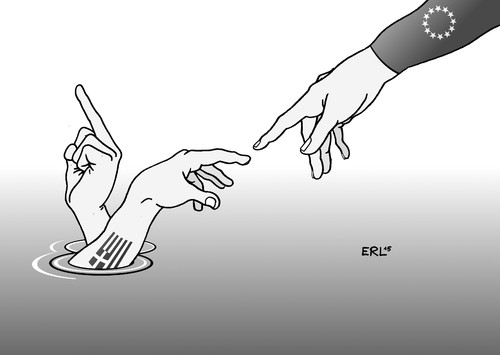 Cartoon: Griechenland (medium) by Erl tagged griechenland,krise,schulden,euro,kredit,hilfe,eu,ezb,iwf,europa,sparkurs,spardiktat,reformen,widersprüche
