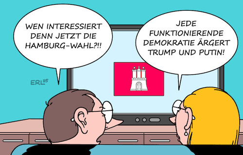 Cartoon: Hamburg-Wahl (medium) by Erl tagged politik,wahl,hamburg,demokratie,werte,zerstörung,trump,putin,karikatur,erl,politik,wahl,hamburg,demokratie,werte,zerstörung,trump,putin,karikatur,erl