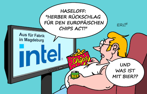 Cartoon: Intel II (medium) by Erl tagged politik,it,computer,chip,intel,aus,fabrik,magdeburg,fernsehen,chips,bier,engpass,karikatur,erl,politik,it,computer,chip,intel,aus,fabrik,magdeburg,fernsehen,chips,bier,engpass,karikatur,erl