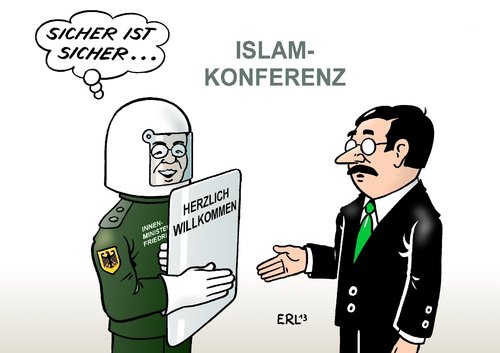 Cartoon: Islamkonferenz (medium) by Erl tagged thema,sicherheit,friedrich,innenminister,deutschland,islam,islamkonferenz,islamkonferenz,islam,deutschland,innenminister,friedrich,sicherheit,thema