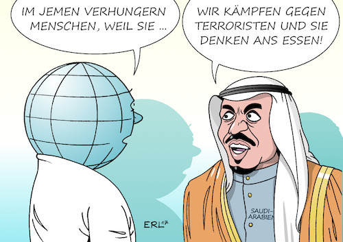 Cartoon: Jemen (medium) by Erl tagged jemen,krieg,stellvertreterkrieg,saudi,arabien,sunniten,iran,schiiten,huthi,rebellen,saudis,blockade,grenzen,häfen,hunger,hungersnot,katastrophe,zivilbevölkerung,kinder,frauen,männer,alte,un,appell,karikatur,erl,jemen,krieg,stellvertreterkrieg,saudi,arabien,sunniten,iran,schiiten,huthi,rebellen,saudis,blockade,grenzen,häfen,hunger,hungersnot,katastrophe,zivilbevölkerung,kinder,frauen,männer,alte,un,appell,karikatur,erl