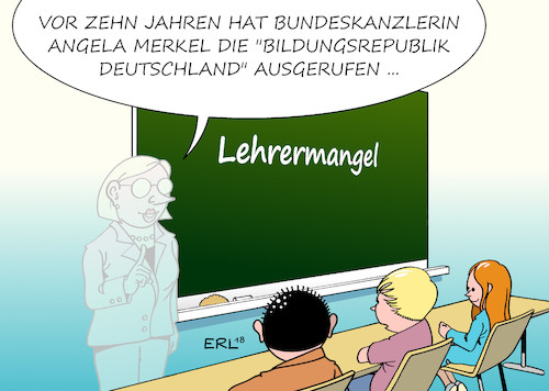 Cartoon: Lehrermangel (medium) by Erl tagged politik,bildung,schule,unterricht,lehrer,lehrerin,lehrermangel,bundeskanzlerin,angela,merkel,bildungsrepublik,deutschland,zehn,jahre,bildungspolitik,föderalismus,flickenteppich,schülerin,schüler,klasse,klassenzimmer,tafel,karikatur,erl,politik,bildung,schule,unterricht,lehrer,lehrerin,lehrermangel,bundeskanzlerin,angela,merkel,bildungsrepublik,deutschland,zehn,jahre,bildungspolitik,föderalismus,flickenteppich,schülerin,schüler,klasse,klassenzimmer,tafel,karikatur,erl