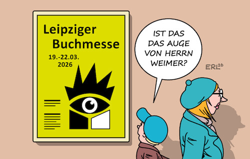 Cartoon: Leipziger Buchmesse (medium) by Erl tagged politik,kultur,staatsminister,weimer,überwachung,buchläden,verfassungsschutz,leipziger,buchmesse,auge,karikatur,erl,politik,kultur,staatsminister,weimer,überwachung,buchläden,verfassungsschutz,leipziger,buchmesse,auge,karikatur,erl