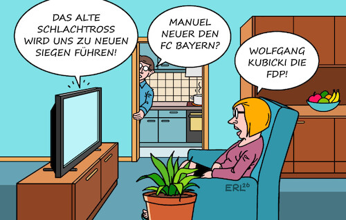 Cartoon: Lichtgestalten (medium) by Erl tagged politik,sport,fußball,torwart,torhüter,manuel,neuer,verlängerung,fc,bayern,wolfgang,kubicki,vorsitz,fdp,schlachtross,sieg,karikatur,erl,politik,sport,fußball,torwart,torhüter,manuel,neuer,verlängerung,fc,bayern,wolfgang,kubicki,vorsitz,fdp,schlachtross,sieg,karikatur,erl