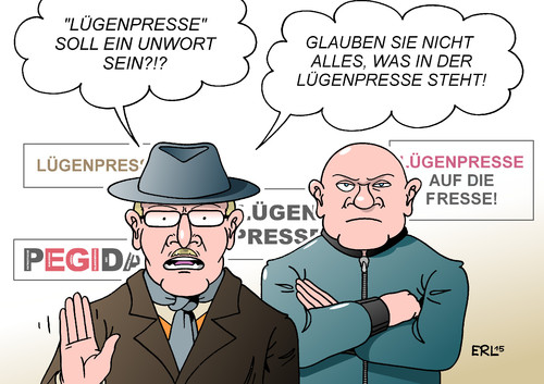 Cartoon: Lügenpresse (medium) by Erl tagged unwort,des,jahres,lügenpresse,pegida,rechtspopulismus,rechtsextremismus,sprache,nationalsozialismus,karikatur,erl,unwort,des,jahres,lügenpresse