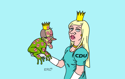 Cartoon: Märchenprinz (medium) by Erl tagged politik,partei,parteitag,cdu,hadern,chef,kanzler,friedrich,merz,märchenprinz,froschkönig,frosch,prinzessin,küssen,kuss,karikatur,erl,politik,partei,parteitag,cdu,hadern,chef,kanzler,friedrich,merz,märchenprinz,froschkönig,frosch,prinzessin,küssen,kuss,karikatur,erl