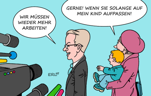 Cartoon: Mehr Arbeit (medium) by Erl tagged politik,arbeitszeit,deutschland,teilzeit,frauen,mütter,cdu,mehr,arbeit,linnemann,kinderbetreuung,karikatur,erl,politik,arbeitszeit,deutschland,teilzeit,frauen,mütter,cdu,mehr,arbeit,linnemann,kinderbetreuung,karikatur,erl