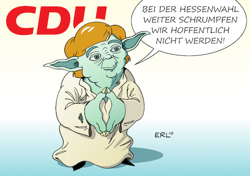 Cartoon: Merkel Hessenwahl (medium) by Erl tagged politik,merkel,hessenwahl,wahl,hessen,schrumpfen,yoda,star,wars,karikatur,erl,politik,merkel,hessenwahl,wahl,hessen,schrumpfen,yoda,star,wars,karikatur,erl