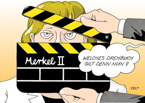 Cartoon: Merkel II (medium) by Erl tagged merkel,kanzlerin,wiederwahl,film,klappe,drehbuch,angela merkel,kanzlerin,kanzler,bundeskanzler,wiederwahl,film,klappe,drehbuch,angela,merkel