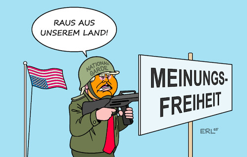 Cartoon: Nationalgarde (medium) by Erl tagged politik,usa,migration,abschiebung,proteste,los,angeles,kalifornien,trump,einsatz,nationalgarde,meinungsfreiheit,karikatur,erl,politik,usa,migration,abschiebung,proteste,los,angeles,kalifornien,trump,einsatz,nationalgarde,meinungsfreiheit,karikatur,erl
