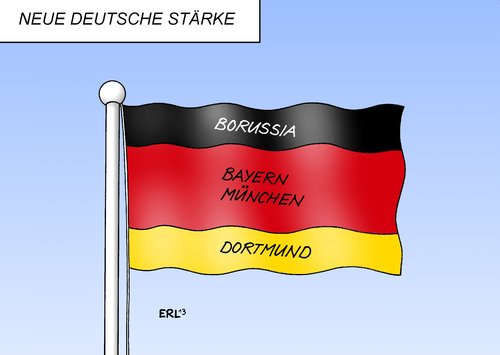 Cartoon: Neue deutsche Stärke (medium) by Erl tagged bayern,league,champions,fußball,münchen,borussia,dortmund,stärke,deutschland,flagge,farben,fußball