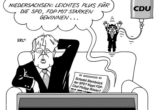 Cartoon: Niedersachsen (medium) by Erl tagged niedersachsen,wahl,landtagswahl,bundespolitik,spd,kanzlerkandidat,peer,steinbrück,fdp,vorsitz,philipp,rösler