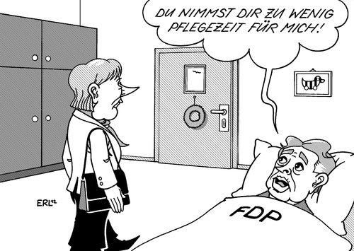 Cartoon: Pflegezeit (medium) by Erl tagged alter,krankheit,pflege,familie,pflegezeit,angehörige,beruf,pause,regierung,koalition,cdu,csu,fdp,chef,rösler