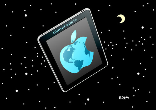 Cartoon: planet apple (medium) by Erl tagged apple,konzern,welt,geld,smartphone,watch,uhr,all,erde,mond,internet,apple,konzern,welt,geld,smartphone,watch,uhr,all,erde,mond,internet