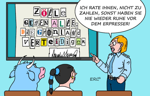Cartoon: Polizeilicher Rat (medium) by Erl tagged politik,usa,anspruch,grönland,eu,soldaten,verteidigung,trump,zölle,erpressung,einknicken,zahlen,polizei,karikatur,erl,politik,usa,anspruch,grönland,eu,soldaten,verteidigung,trump,zölle,erpressung,einknicken,zahlen,polizei,karikatur,erl