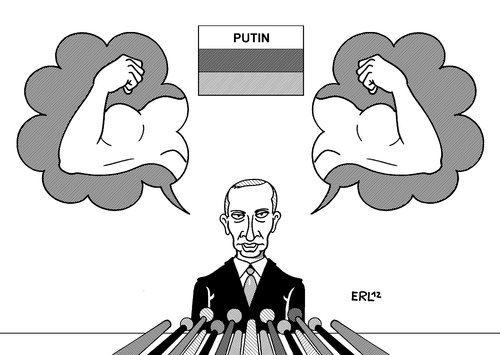 Cartoon: Putin (medium) by Erl tagged putin,russland,pressekonferenz,stärke,demokratie,menschenrechte,pressefreiheit,opposition