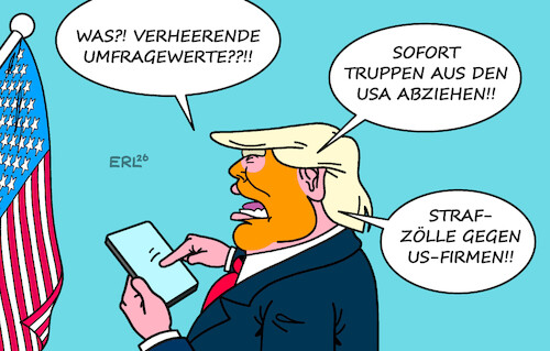Cartoon: Rache (medium) by Erl tagged politik,usa,trump,kritik,merz,irankrieg,rache,truppenabzug,deutschland,strafzölle,eu,umfragtief,karikatur,erl,politik,usa,trump,kritik,merz,irankrieg,rache,truppenabzug,deutschland,strafzölle,eu,umfragtief,karikatur,erl