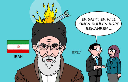 Cartoon: Reaktion Iran (medium) by Erl tagged politik,nahost,krieg,luftangriff,israel,iran,reaktion,chamenei,wohl,volk,karikatur,erl,politik,nahost,krieg,luftangriff,israel,iran,reaktion,chamenei,wohl,volk,karikatur,erl