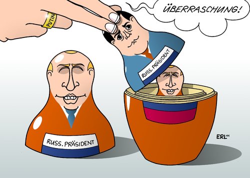 Cartoon: Russland (medium) by Erl tagged russland,präsident,ministerpräsident,wladimir,putin,dmitri,medwedew,tausch,rochade,matrjoschka,überraschung,russland,präsident,ministerpräsident,putin,medwedew