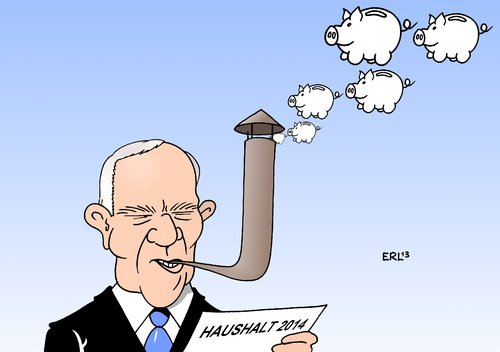 Cartoon: Schäuble (medium) by Erl tagged 2014,haushalt,schäuble,sparen,sparkurs,sparschwein,pfeife,kamin,rauch,papstwahl,konklave,schäuble,haushalt,2014