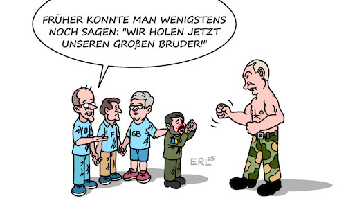 Cartoon: Schnell erwachsen werden (medium) by Erl tagged politik,krieg,russland,putin,ukraine,unterstützung,eu,merz,macron,großbritannien,starmer,feind,großer,bruder,usa,trump,karikatur,erl,politik,krieg,russland,putin,ukraine,unterstützung,eu,merz,macron,großbritannien,starmer,feind,großer,bruder,usa,trump,karikatur,erl