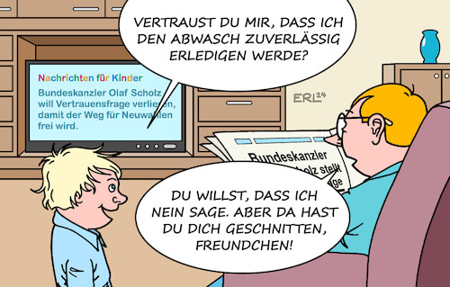 Cartoon: Schnell gelernt (medium) by Erl tagged politik,ampel,aus,bundeskanzler,scholz,vertrauensfrage,bundestag,niederlage,weg,neuwahlen,vater,kind,karikatur,erl,politik,ampel,aus,bundeskanzler,scholz,vertrauensfrage,bundestag,niederlage,weg,neuwahlen,vater,kind,karikatur,erl