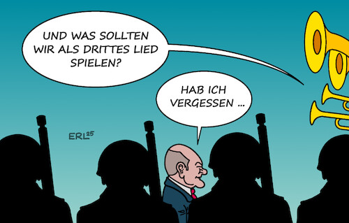 Cartoon: Scholz Zapfenstreich (medium) by Erl tagged politik,bundeskanzler,olaf,scholz,abschied,großer,zapfenstreich,lieder,vergessen,karikatur,erl,politik,bundeskanzler,olaf,scholz,abschied,großer,zapfenstreich,lieder,vergessen,karikatur,erl