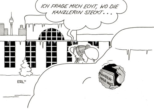 Cartoon: Sorge (medium) by Erl tagged angela merkel,kanzlerin,kanzler,führung,zurückhaltung,schnee,auto,kanzleramt,angela,merkel