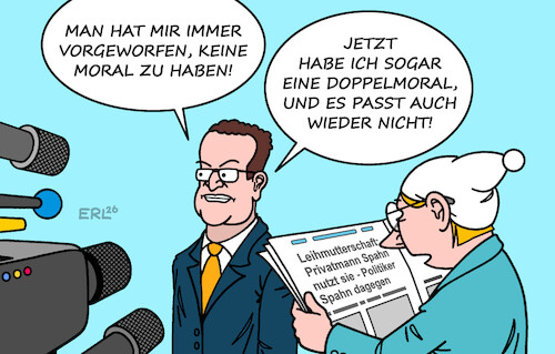 Cartoon: Spahn (medium) by Erl tagged politik,moral,doppelmoral,jens,spahn,privatmann,vater,leihmutterschaft,usa,politiker,dagegen,politikverdrossenheit,michel,karikatur,erl,politik,moral,doppelmoral,jens,spahn,privatmann,vater,leihmutterschaft,usa,politiker,dagegen,politikverdrossenheit,michel,karikatur,erl