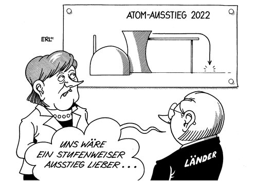 Cartoon: Stufenweiser Ausstieg (medium) by Erl tagged atomenergie,ausstieg,bund,länder,stufenweise