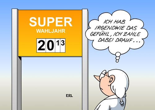 Cartoon: Superwahljahr (medium) by Erl tagged superwahljahr,2013,versprechen,kosten,steuerzahler,tankstelle,benzin,super,teuer,superwahljahr,2013,versprechen,kosten,steuerzahler,tankstelle,benzin,super,teuer