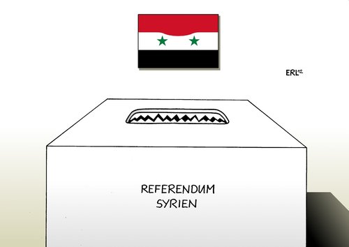 Cartoon: Syrien Referendum (medium) by Erl tagged flagge,wahlurne,verfassung,abstimmung,referendum,blutvergießen,massenmord,schießbefehl,niederschlagung,widerstand,revolution,assad,diktator,syrien,syrien,diktator,assad,revolution,widerstand,niederschlagung,blutvergießen
