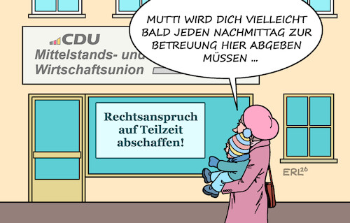 Cartoon: Teilzeit (medium) by Erl tagged politik,arbeit,teilzeit,cdu,wirtschaftsflügel,abschaffung,rechtsanspruch,work,life,balance,kinderbetreuung,karikatur,erl,politik,arbeit,teilzeit,cdu,wirtschaftsflügel,abschaffung,rechtsanspruch,work,life,balance,kinderbetreuung,karikatur,erl