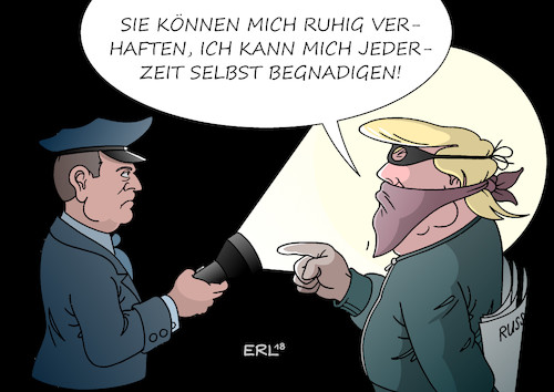 Cartoon: Trump Selbstbegnadigung (medium) by Erl tagged politik,usa,präsident,donald,trump,verdacht,wahlkampf,absprachen,russland,einmischung,manipulation,sonderermittler,robert,mueller,ex,fbi,chef,hexenjagd,begnadigung,selbstbegnadigung,fake,news,polizist,dieb,räuber,krimineller,karikatur,erl,politik,usa,präsident,donald,trump,verdacht,wahlkampf,absprachen,russland,einmischung,manipulation,sonderermittler,robert,mueller,ex,fbi,chef,hexenjagd,begnadigung,selbstbegnadigung,fake,news,polizist,dieb,räuber,krimineller,karikatur,erl