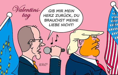 Cartoon: Valentinstag (medium) by Erl tagged politik,valentinstag,liebe,verhältnis,usa,europa,eu,schwierig,trump,merz,lied,grönemeyer,herz,zurück,karikatur,erl,politik,valentinstag,liebe,verhältnis,usa,europa,eu,schwierig,trump,merz,lied,grönemeyer,herz,zurück,karikatur,erl