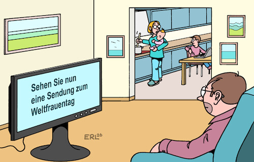 Cartoon: Weltfrauentag (medium) by Erl tagged politik,weltfrauentag,internationaler,frauentag,gleichberechtigung,frau,mann,verteilung,lasten,hausarbeit,kinder,erziehung,karikatur,erl,politik,weltfrauentag,internationaler,frauentag,gleichberechtigung,frau,mann,verteilung,lasten,hausarbeit,kinder,erziehung,karikatur,erl