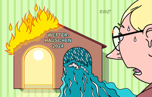 Cartoon: Wetter (medium) by Erl tagged politik,wetter,hitze,trend,zunahme,heisse,tage,tropennächte,temperaturrekorde,extremwetter,gewitter,starkregen,hagel,hochwasser,klima,klimawandel,klimaschutz,verringerung,co2,ausstoss,handlungsbedarf,wetterhäuschen,2024,karikatur,erl,politik,wetter,hitze,trend,zunahme,heisse,tage,tropennächte,temperaturrekorde,extremwetter,gewitter,starkregen,hagel,hochwasser,klima,klimawandel,klimaschutz,verringerung,co2,ausstoss,handlungsbedarf,wetterhäuschen,2024,karikatur,erl