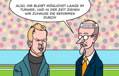Cartoon: WM-Plan (medium) by Erl tagged politik,fußball,wm,usa,ablenkung,deutschland,reformen,merz,nagelsmann,karikatur,erl,politik,fußball,wm,usa,ablenkung,deutschland,reformen,merz,nagelsmann,karikatur,erl
