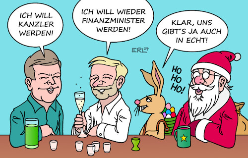 Cartoon: Wünsche (medium) by Erl tagged politik,ampel,ende,lindner,fdp,wunsch,finanzminister,habeck,kanzlerkandidat,grüne,osterhase,weihnachtsmann,karikatur,erl,politik,ampel,ende,lindner,fdp,wunsch,finanzminister,habeck,kanzlerkandidat,grüne,osterhase,weihnachtsmann,karikatur,erl