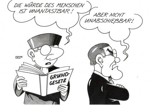 Cartoon: Würde (medium) by Erl tagged ,würde,grundgesetz,verteidigungsminister,franz josef jung,cdu,11 september,911,world trade center,luftsicherheitsgesetz,übergesetzlicher notstand,verfassungsbruch,grundgesetzänderung,abschuss,passagierflugzeug,rechtswidrig,franz,josef,jung,11,september,world,trade,center,übergesetzlicher,notstand