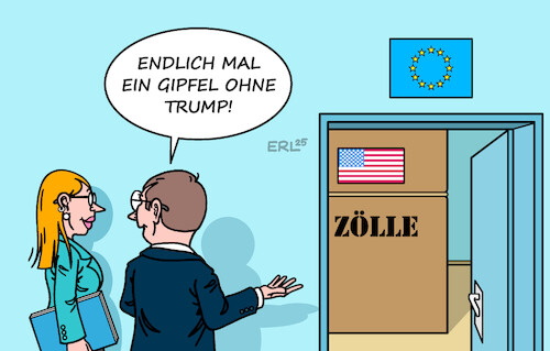 Cartoon: Zu früh gefreut (medium) by Erl tagged politik,nato,trump,schmeicheleien,verbiegung,eu,gipfel,zölle,usa,karikatur,erl,politik,nato,trump,schmeicheleien,verbiegung,eu,gipfel,zölle,usa,karikatur,erl