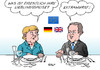 Cartoon: Cameron Merkel (small) by Erl tagged david,cameron,premierminister,uk,vereinigtes,königreich,großbritannien,besuch,deutschland,berlin,bundeskanzlerin,angela,merkel,eu,europa,skepsis,referendum,reformen,zugeständnisse,extrawurst,lieblingsspeise,essen,karikatur,erl