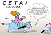 Cartoon: CETA (small) by Erl tagged ceta,freihandelsabkommen,eu,kanada,nein,wallonien,belgien,verbraucherschutz,umweltschutz,demokratie,schiedsgerichte,handel,zoll,zoelle,bürger,angst,horrorclown,gruselclown,europa,stier,humor,lachen,gesund,gesundheit,karikatur,erl