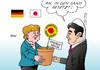 Cartoon: Merkel Japan (small) by Erl tagged bundeskanzlerin,angela,merkel,besuch,japan,ministerpräsident,shinzo,abe,atomkraft,atomausstieg,energiewende,vorbild,beispiel,abschreckung,sand,blumentopf,karikatur,erl