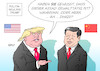 Cartoon: Politik-Neuling Trump (small) by Erl tagged china staatspräsident xi jinping besuch usa präsident donald trump weltpolitik neuling unerfahrenheit naivität ahnungslosigkeit syrien bürgerkrieg diktator assad giftgas gewalt kriegsverbrechen karikatur erl