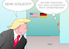 Cartoon: Trump Merkel (small) by Erl tagged usa,präsident,donald,trump,vorwurf,deutschland,handelsüberschuss,exportüberschuss,handelsdefizit,exportdefizit,nato,beitragszahlung,rückstand,verteidigungsausgaben,rechtspopulismus,narzissmus,nationalismus,geisteszustand,widerspruch,gefahr,bundeskanzlerin,angela,merkel,karikatur,erl