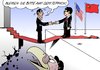 Cartoon: USA China (small) by Erl tagged usa,china,schulden,wirtschaft,macht,vormacht,supermacht,abgrund,absturz,pleitegeier,teppich,rot,obama,hu