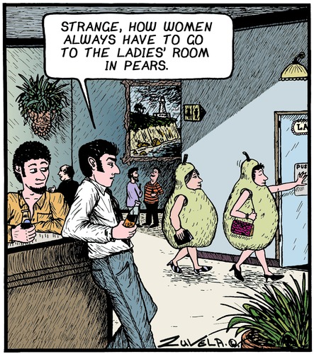 Cartoon: Going to the Ladies in Pears (medium) by Tony Zuvela tagged going,to,the,ladies,room,in,pears,pairs,womens,toilets,loo,dunny,together,ckick,thing,powder,ones,nose