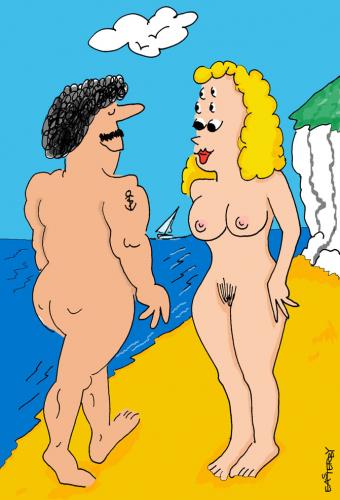 Cartoon: EYES DOWN (medium) by EASTERBY tagged beach,ladies,only,