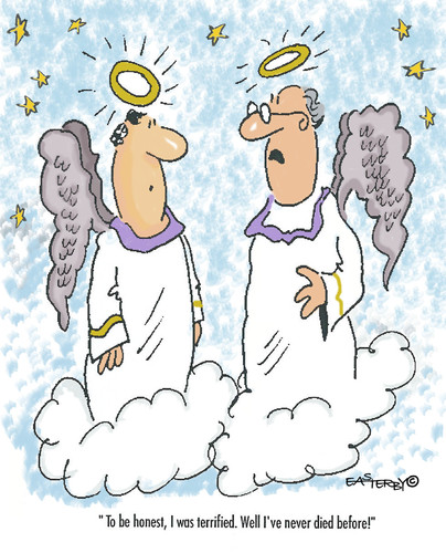 Cartoon: First Time (medium) by EASTERBY tagged angels,heaven,death,dying,sterben,tod